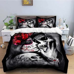 Juego de cama con calavera y rosa, funda nórdica con diseño de demonio y muerte, edredón para cama individual, doble, tamaño Queen, regalo para niños y niñas