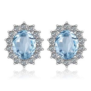 Boucles d'oreilles en argent Sterling 925 bleu ciel, boucles d'oreilles de mariage aigue-marine, grande pierre précieuse avec diamants, bijoux fins Orecchini 240112