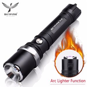 SKYFIRE Arc Lighter Lampe de poche LED Tête d'attaque d'autodéfense Lampes torches zoomables Lanterna Batterie rechargeable 18650 et support