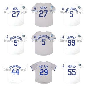 Sl 2008 Throwback Manny Ramirez Dodgers Baseball Jersey 44 Darryl Strawberry 27 Matt Kemp 16 André Ethier 29 Adrian Beltre 55 Russell Martin 5