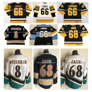 SL CCM LEMIEUX Penguins Hockey Jersey Jaromir Jagr Capitals 8 Alex Ovechkin Black White Taille M-xxxl