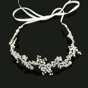 SLBRIDAL ruban fait à la main en alliage filaire strass cristaux perles fleur feuille bandeau de mariage cheveux de mariée vigne accessoires de cheveux W0104