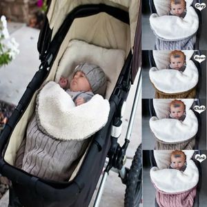 Sleeping Bags born Baby Winter Stroller Wrap Blanket Footmuff Thick Warm Knit Crochet Swaddle Toddler Little Sleep Sack 231031
