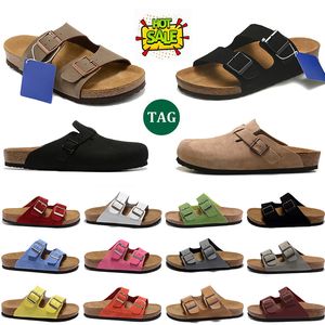 Designer Bostons obstruent sandales Shearling Mules Cork Plats Plats Boucle de mode Suede d'été Slide en cuir Place préférée Chaussures décontractées Chaussures Femme Plateforme