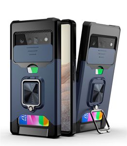 Estuches para teléfono con ventana corrediza, cubierta trasera con soporte incorporado, Protector de soporte de tarjeta de armadura para Google Pixel 7 7pro 6 6pro 6A 5A