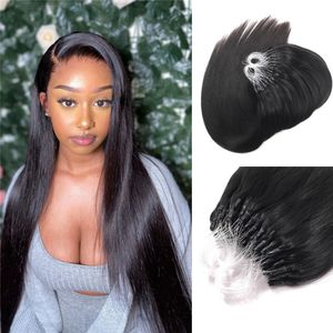 Slik droite Micro anneau boucle Extensions de cheveux vague de corps naturel noir Micro perle liens Extensions de cheveux humains 100g 1g/brin