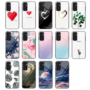 Étui en verre trempé coloré mince pour Samsung Galaxy A54 5G A34 A14 A24 F14 M14 M53 M54 A25 M33 M13 téléphone arrière rigide anti-rayures Funda Conque