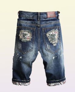 Slim Jeans Shorts Hombres Marca Ripped Summer Capri Men039s Moda Biker Casual Elasticidad Agujero desgastado Blue Denim Short Jean4461147