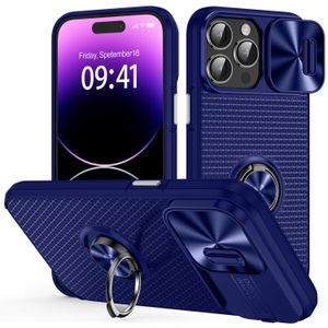 Étuis de téléphone avec béquille à anneau mince pour iPhone 14 Pro Max Plus 14Plus Armor Caméra coulissante hybride Protéger la couverture Aimant Support de voiture Coquille de mode