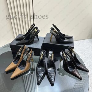 Zapatos de tacón con tira trasera Graham esigner Lee Zapatos de vestir de charol con adornos chapados en oro con tira ajustable y encaje para fiesta Tacones altos Vendome Zapatos de vestir para mujer Estilo cocodrilo