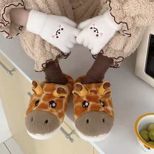 Pantoufle mignonne pour animaux femmes filles mode kawaii moelleuse hiver chaude femme dessin animé giraffe house pantoufles chaussures drôles 2 5ce0 s