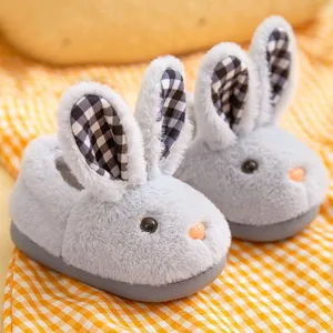 Pantoufles mignonnes blanches, mocassins en fourrure pour enfants, chaussures chaudes pour la maison, pour garçons et filles