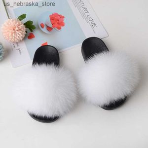 Slipper Kids Fur Slides Summer House Slippers Chaussures moelleuses pour les filles Sandales à fourrure à la maison Real Flip Flops Wholesale Dropshipping LJ200903 Q240409