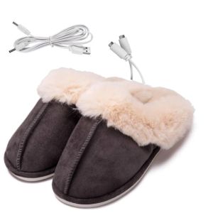 Pantoufles 1 paire USB chauffage électrique pantoufles chauffantes chaussures en peluche chauffe-pied intérieurs hiver chaussures de temps froid chaussures maison p31b