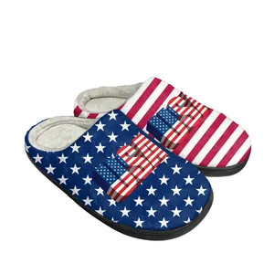 Pantoufles drapeau américain USA bleu rouge blanc étoile Art maison coton hommes femmes sandales en peluche décontracté garder au chaud chaussures pantoufles personnalisées