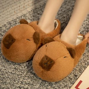 Zapatillas Capybara pareja de peluches zapatillas de invierno en terciopelo tibio zapatos de algodón de algodón hermosos zapatillas de dibujos pantalones de tela silenciosa zapatilla de dormitorio