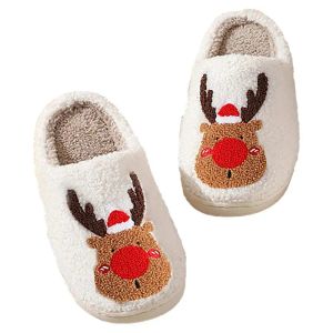 Zapatillas de navidad zapatillas lindas zapatillas borrosas de ciervas de ciervo de Navidad de la habitación de la habitación del dormitorio del animal zapatillas de invierno