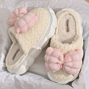 Pantoufles Mignon papillon noeud en peluche fourrure plate-forme femmes automne hiver chaud maison coton pantoufle Design de mode Kawaii chaussures confortables 221130