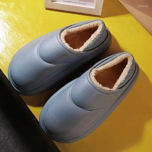 Zapatillas Zapatos de Casa Invierno Impermeable Resistente al Desgaste Ligero Antideslizante Punta Redonda Más Modelo de Terciopelo Mantener Caliente Todo fósforo Moda