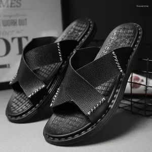Slippers Mens Summer Shoes Fashion Leisure Men Sandals Breathable Leather Beach Double-usage Male Cool Footwear