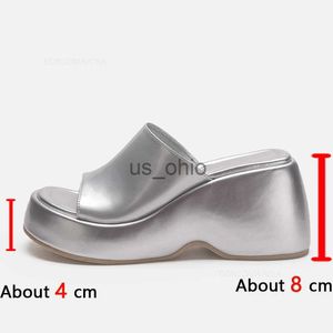 Zapatillas Sandalias de plataforma para mujer Wedge Slingback Fashion Metallic Glitter Open Toe Slipper Shoes 2023 Spring Casual Slip On Sandals J230612