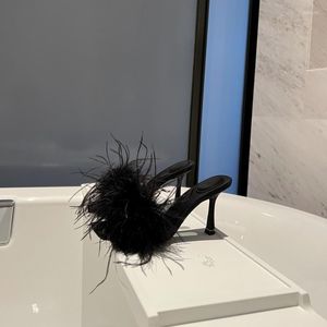 Zapatillas QSROCIO, sandalias sexis de tacón fino de una línea a la moda de verano para mujer, zapatos negros de tacón alto para espectáculo nocturno femenino