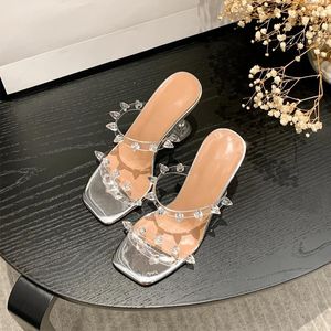 Pantoufles Sandales D'été Chaussures De Mariage Pour Femmes Strass Sangle Transparent Banquet Confortable Cristal Talon Haut Zapatos Mujer