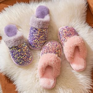 Pantoufles Paillettes en peluche femmes toboggan mode Kawaii moelleux hiver chaud toboggan femmes dessin animé girafe maison toboggan chaussures intéressantes 231118