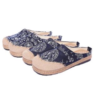 Zapatillas de lino para mujer, zapatos planos Vintage chinos suaves, informales, con punta redonda, zapatos de tela de lona de algodón, talla grande 35-40