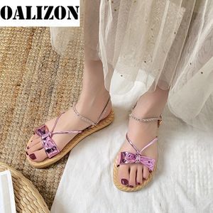 Zapatillas Mujer Verano Dos formas de usar Zapatos con lazo con estilo Slip-on Peep Toe Sexy Rhinestone Bling Comfort Sandalias planas