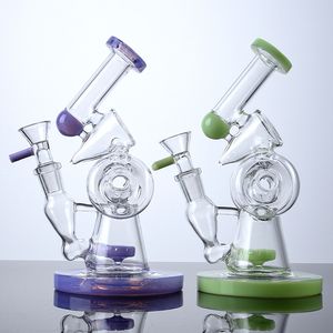 Fente Donut Narguilés Double Recycleur Lait Vert Violet Verre Bong Sidecar Dab Rigs Plate-forme Pétrolière Perc Percolateur Avec Bol XL320