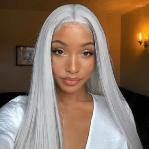 Sliver Grey Lace Wigs Straight Closure 4X4 Colored Grey SOKU Brésilien Remy Hair Wig 150%