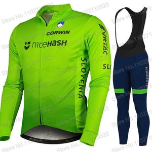 Eslovenia Equipo Nacional Ciclismo Jersey Men manga larga Traje de ropa verde de invierno Pantalones de carretera Bibradora Bibrada Ropa Ciclismo 231227