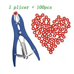 Small Animal Supplies 1PC Piglet Sheep Tail Castration Forceps Plicer With 100PCS High Elastic Particulate Rubber Ring Farm Livestock 230706