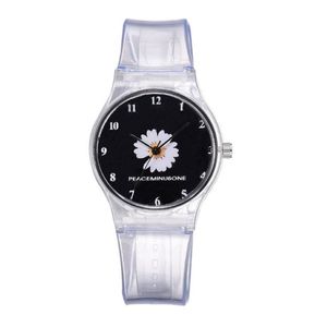 Petite Daisy Jelly Watch Étudiantes Filles Mignon Dessin Animé Chrysanthème Silicone Montres Bande Transparente Boucle Ardillon Montres-bracelets314Y