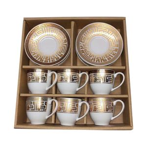 Small Porcelain Arab Gold Coffee Cups and Saucers 6pcs Turkish Espresso Tea Cup Dish Set