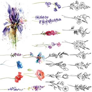 Petit violet lavande feuille tatouages temporaires pour les femmes bras clavicule Tatoo autocollant aquarelle transfert 3d plantes papier de tatouage