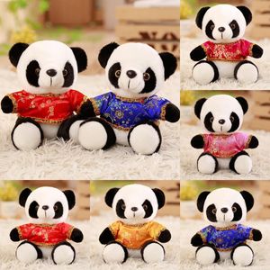 Small Red Tang Suit Panda Doll en peluche jouet noir et blanc robe rouge Panda Doll chinois cadeau