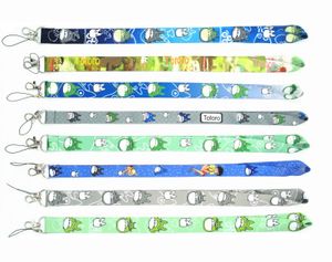 Sangles de téléphone portable Charms 600 pièces Japon Anime Totoro Miyazaki sangles en tissu lanière sangle de cou pince bande noire pour clé de voiture carte d'identité porte-badge mobile en gros