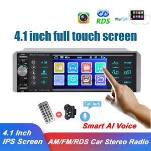 Smart AI Voice Control Car MP5 Video Player 1 Din Stereo Radio Mirror Link RDS AM FM Receiver 3-USB 4.1 pouces IPS Touch Screen Auto Car DVD Handsfree Phone Call