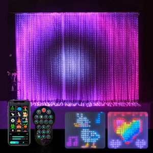 Smart App LED Window Curtain String Lights 400 LED Fairy Light DIY Programmable Pattern And Text Christmas Wedding Bedroom Decor 240112