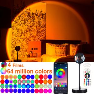 Contrôle de l'application Smart Bluetooth 64 millions de couleurs Lumière de nuit de lampe au coucher du soleil pour le salon, décoration de la chambre au café