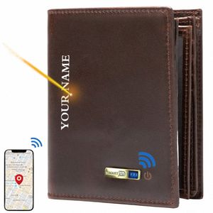 Portefeuille intelligent compatible Bluetooth Anti-perte en cuir véritable Portefeuilles pour hommes Porte-cartes Portefeuille Finder Cadeaux d'anniversaire pour papa 16fk #