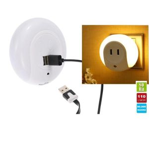 Veilleuse de mouvement LED au design intelligent avec capteur automatique de lumière, double plaque murale USB, prise de chargeur, lampe douce pour salles de bains et chambres à coucher Dec3960639