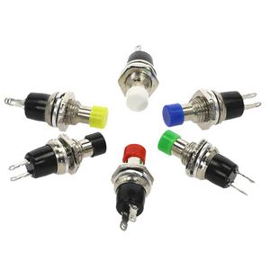 Contrôle de la maison intelligente 50/100 pièces 7mm 3A/125V 1A/250V OFF-(ON) fil multicolore 2 broches bouton poussoir momentané interrupteur 6 couleurs