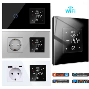 Control de hogar inteligente Controlador de temperatura WiFi con interruptor táctil / enchufe de pared Tuya Termorregulador Agua / Piso eléctrico / Termostato de caldera de gas