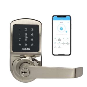 Smart Keyless Entry Door Scyan X2 Handle Lock, avec accès au clavier à écran tactile, verrouillage automatique, adapté aux familles, boîtier de location Airbnb, nickel en satin