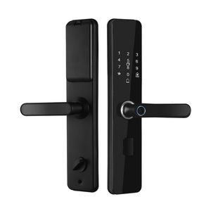 Smart Lock Noir Serrure de porte intelligente électronique avec clé biométrique d'empreintes digitales Carte IC Mot de passe Déverrouiller la charge d'urgence USB 230206