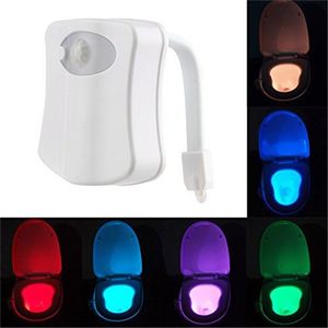 Sensor de movimiento PIR inteligente, luz nocturna para asiento de inodoro, 8 colores, retroiluminación impermeable para inodoro, lámpara LED Luminaria, WC, baño, iluminación para inodoros