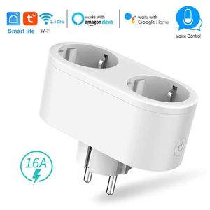 Smart Power Plugs 16A EU Smart Wifi Dual Plug Socket 2 in 1 Switch Automation APP Remote Timing Voice Control Work For Alexa Google Home Assistant HKD230727